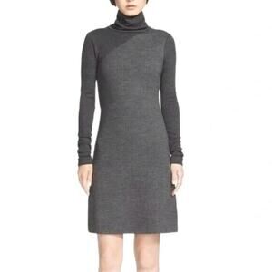 Theory Tajello Delfina Gray Houndstooth Turtleneck Mini Sweater Dress SZ S
